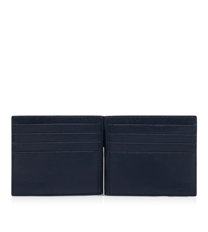 SUPPLE GRAIN LEATHER ELONGATED T LINE MONEY CLIP WALLET NAVY online